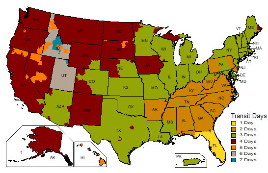 UPS Ground Transit Time Map